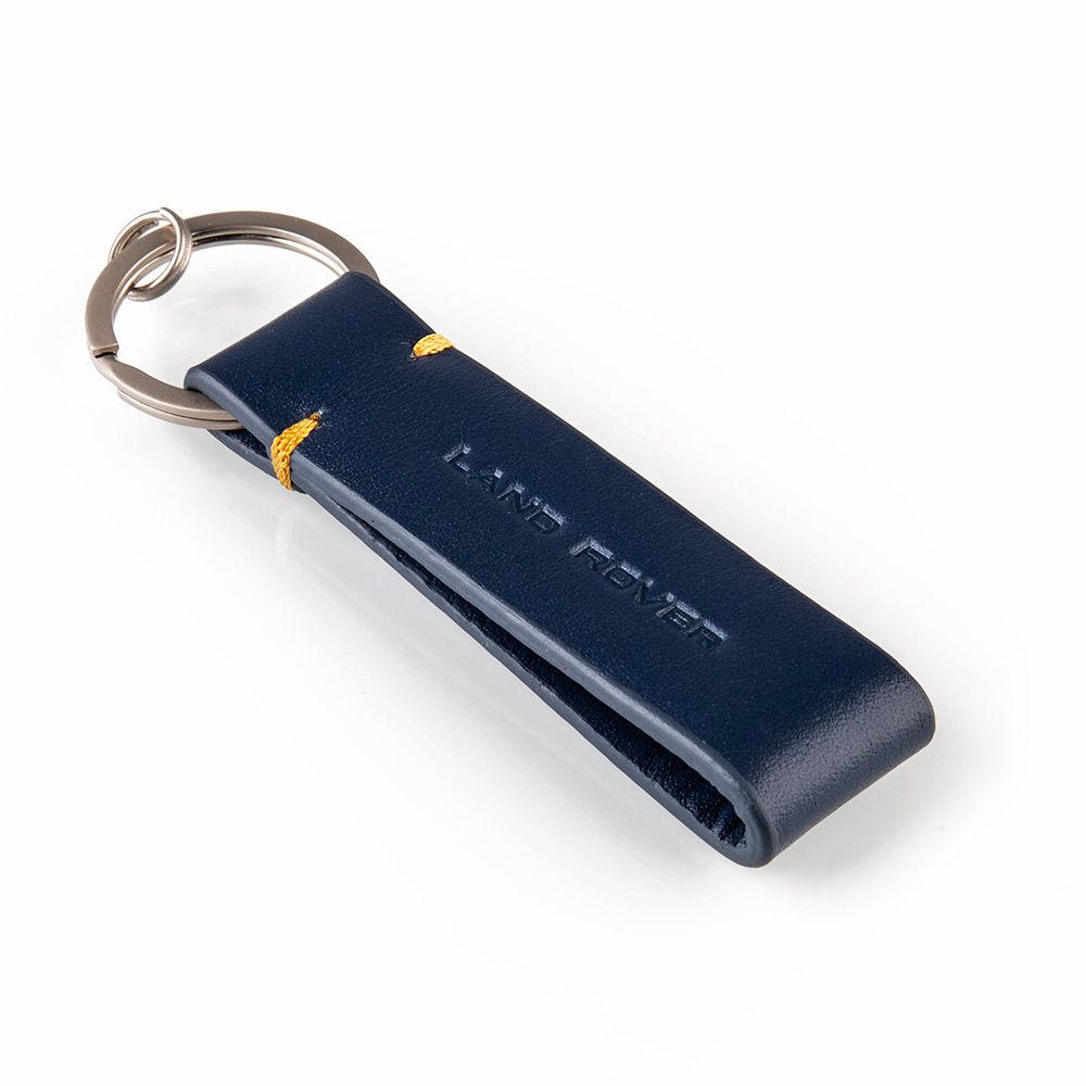 Perforated Leather Loop Keyring - Navy